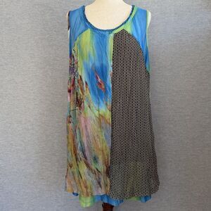 Klozlyne Lagenlook Artsy Tunic Dress Size PL Art To Wear Whimsical Asymmetrical